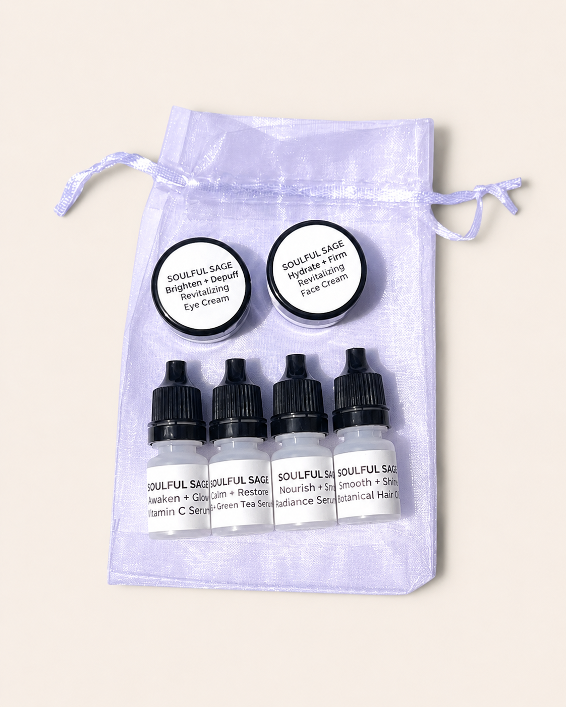 Complete reusable travel container set for skincare, facial oil, and hair oil