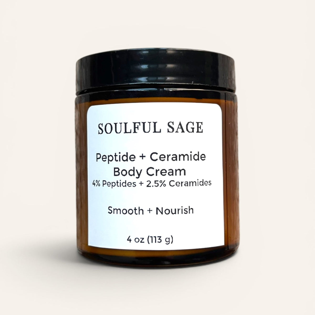Smoothing Peptide + Ceramide Body Cream by Soulful Sage for dry, mature, crepey-looking skin