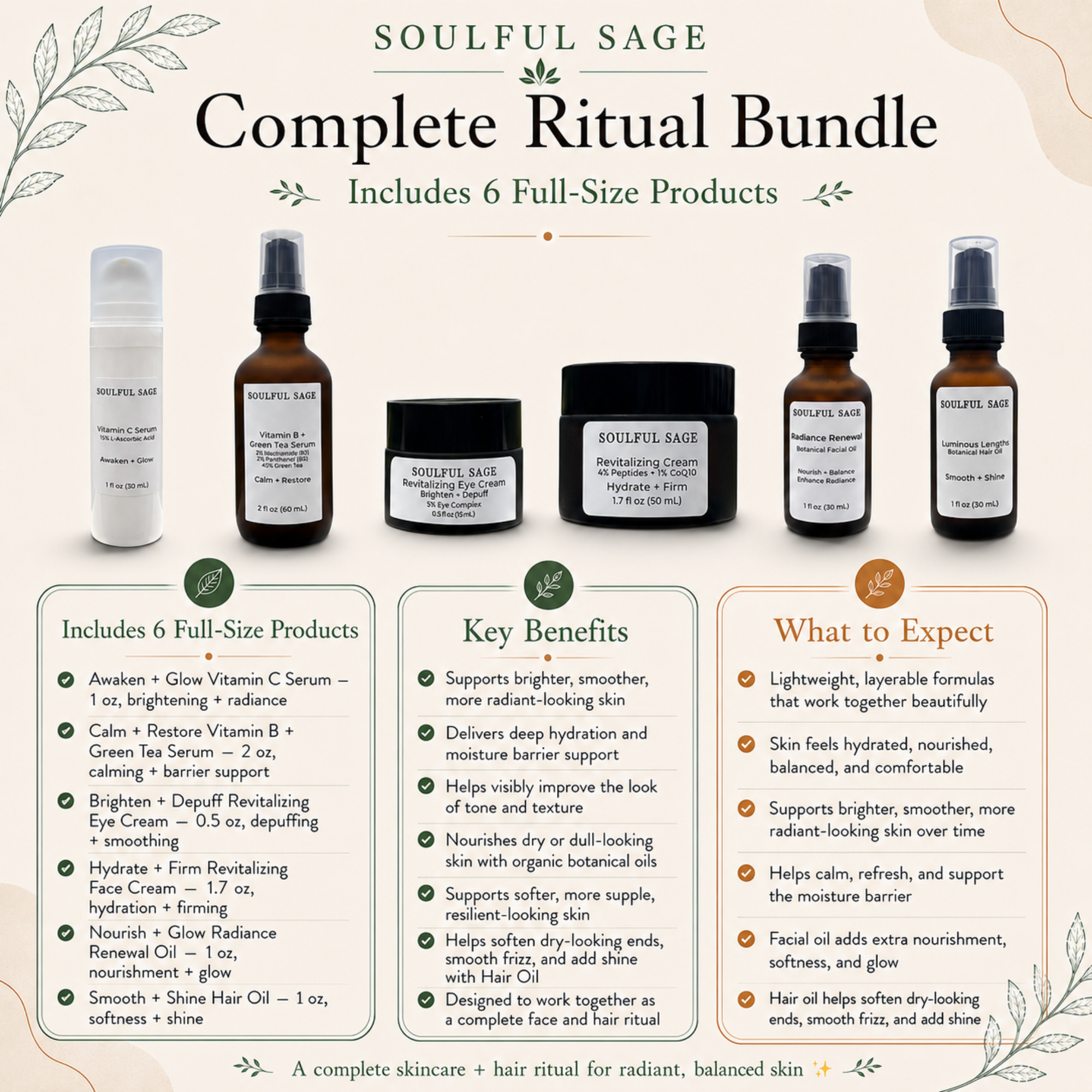 Complete Ritual Bundle benefits and what to expect from skincare, facial oil, and hair oil