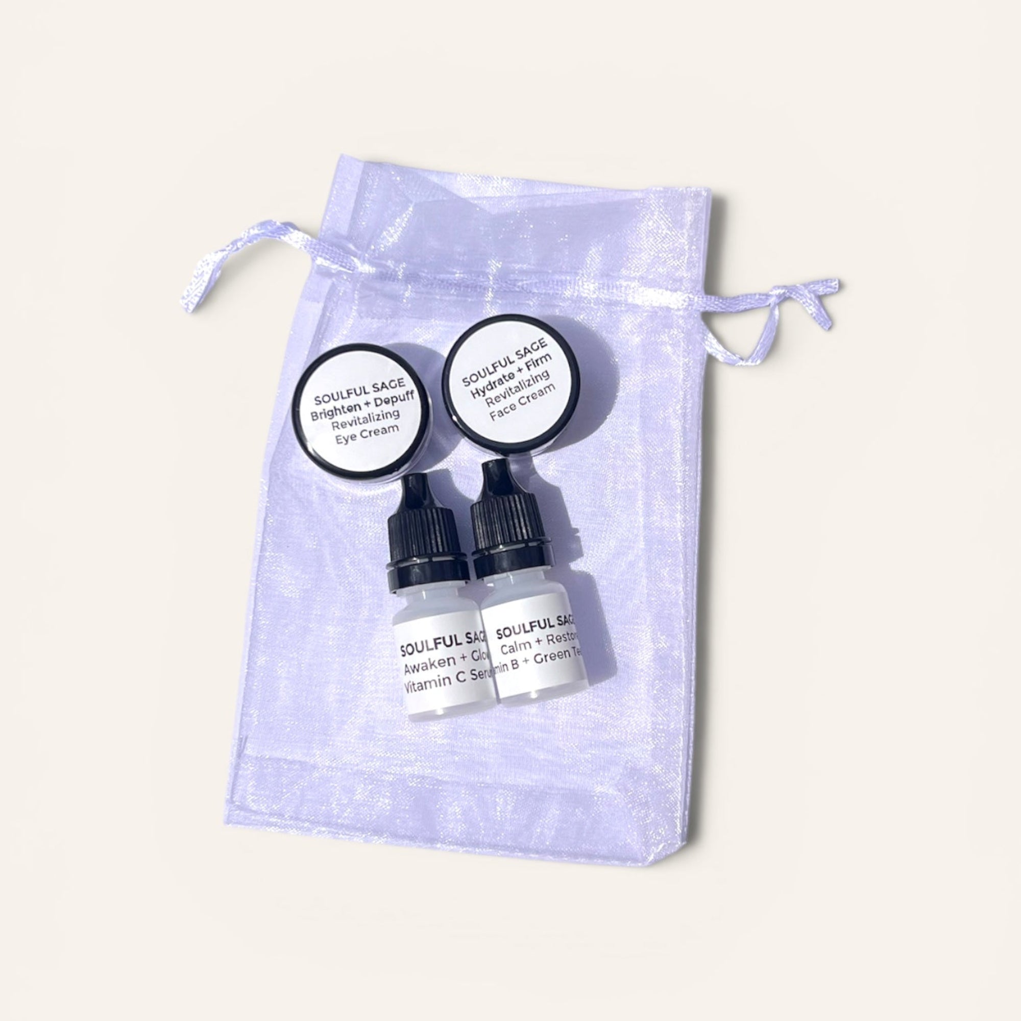 Essential reusable travel container set for four Soulful Sage skincare products