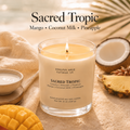 Soulful Sage Sacred Tropic soy candle with mango coconut milk and pineapple scent-inspired background