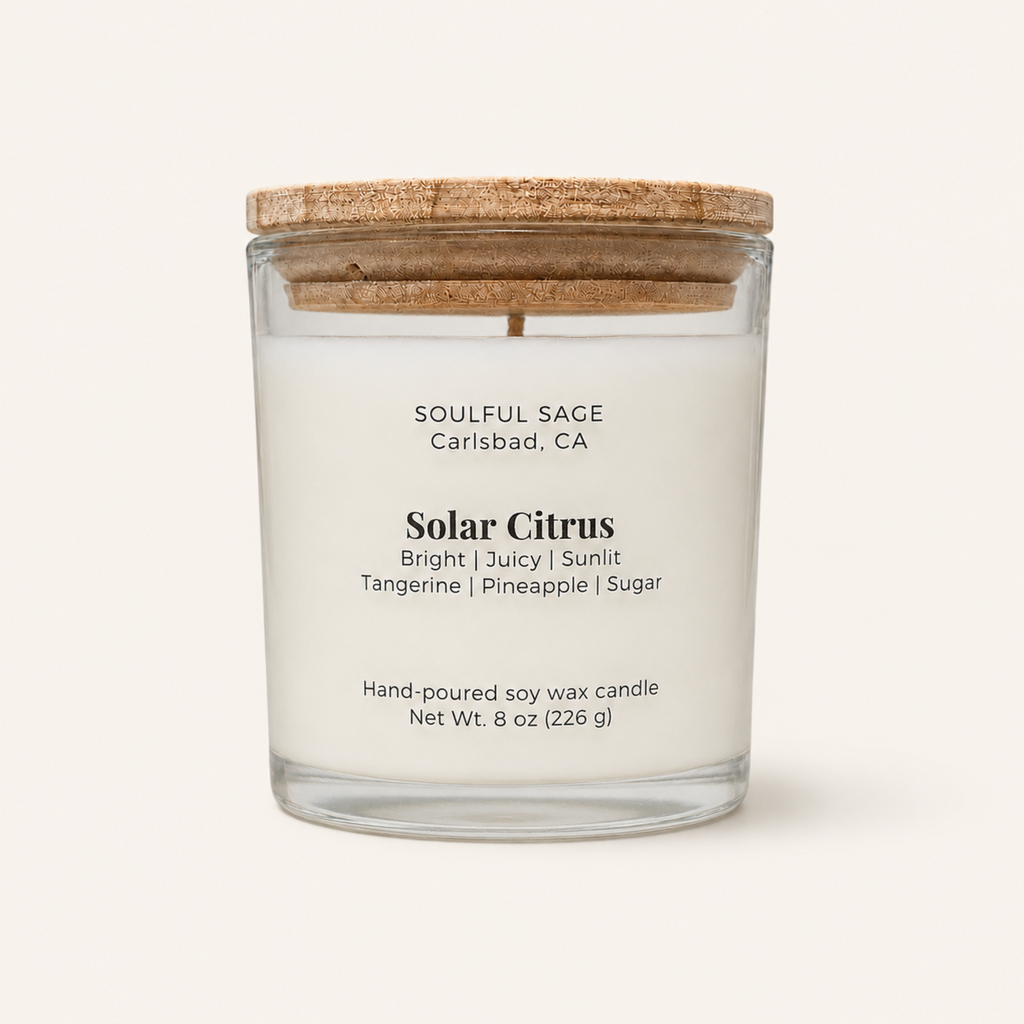 Soulful Sage Solar Citrus soy candle with lid