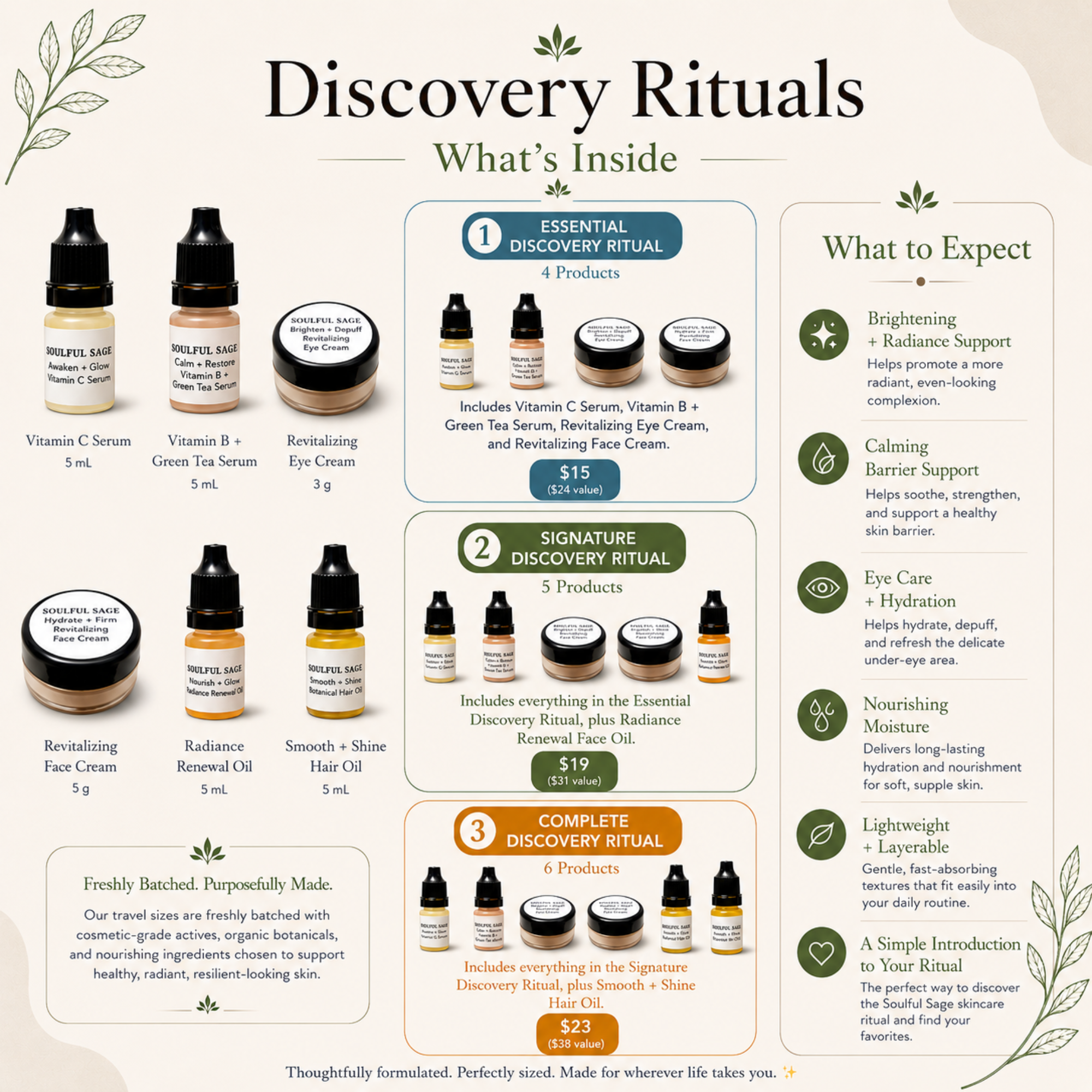 Three Soulful Sage Discovery Ritual travel-size skincare sets