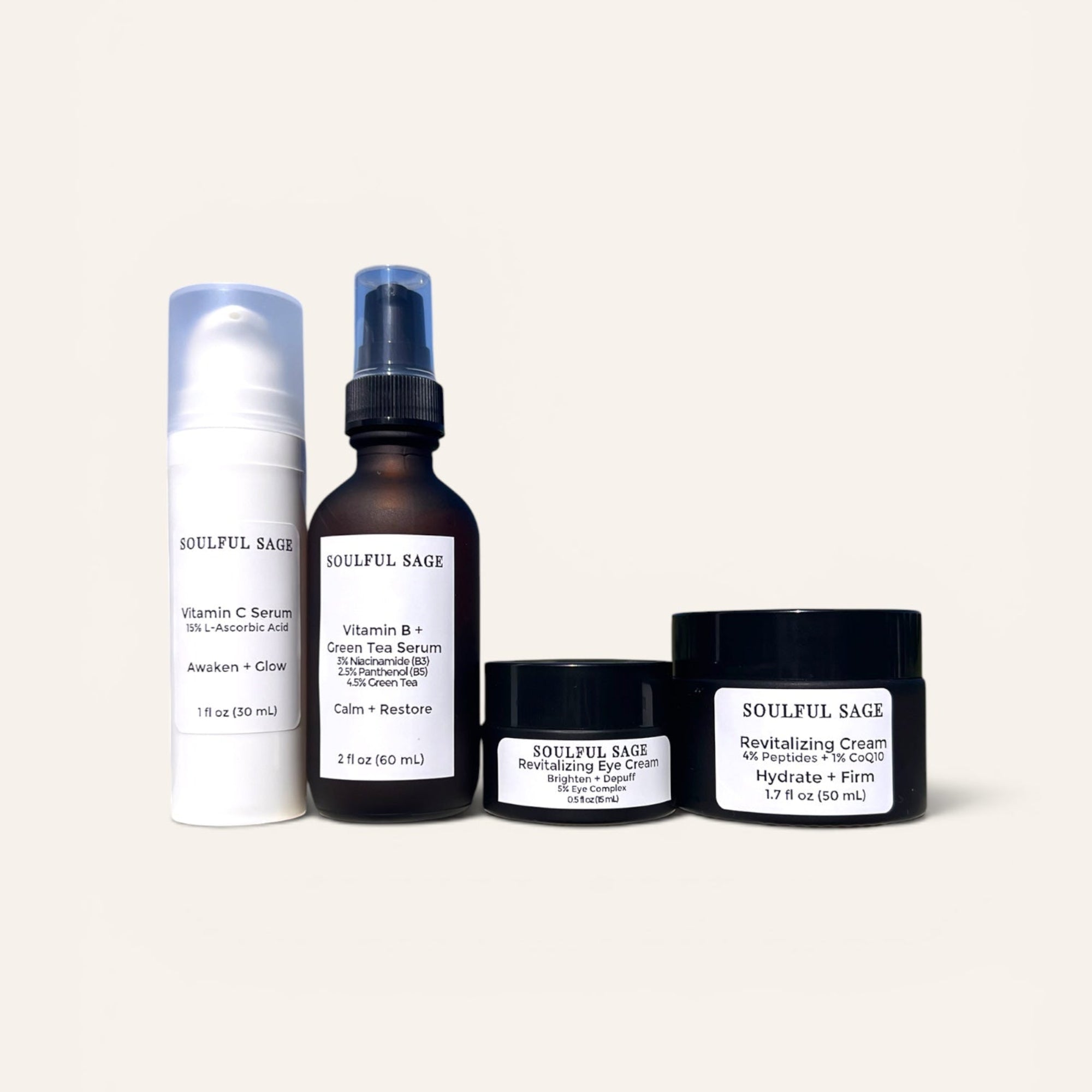 Soulful Sage Essential Ritual Bundle with four full-size skincare products