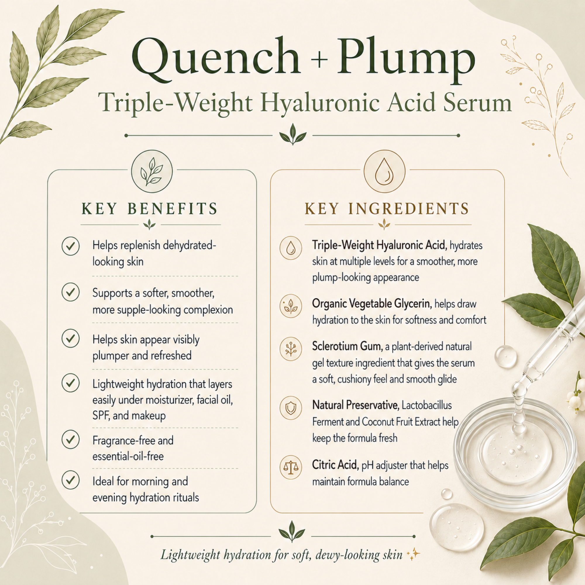 Triple-Weight Hyaluronic Acid Serum by Soulful Sage with key benefits and ingredients